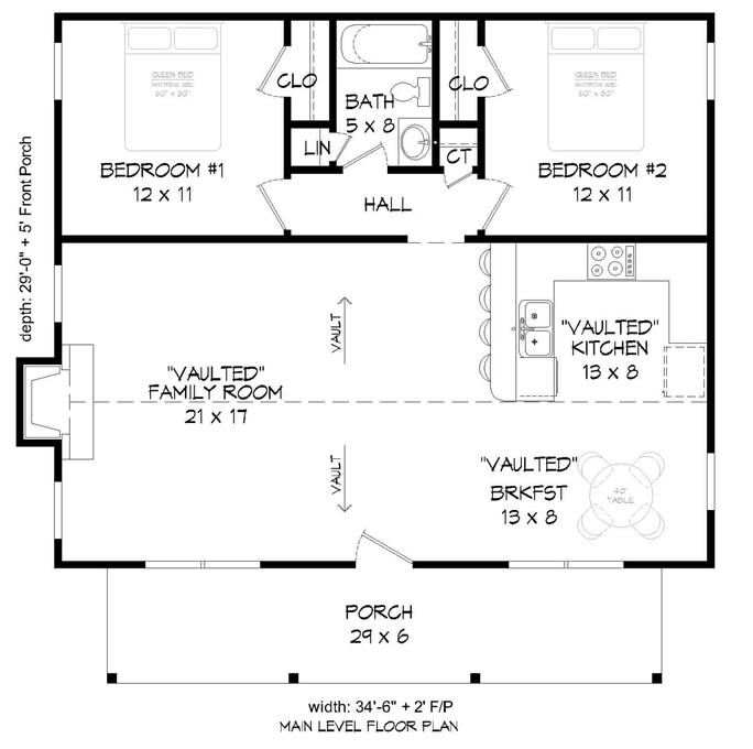 1000 Sq Ft Ranch House Plan 2 Bedrooms 1 Bath Porch - 1000 Sq Ft 2 Floor House Plans