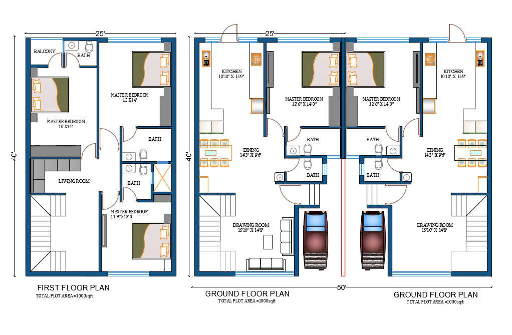 1000 Square Feet House Plan Drawing Download DWG FIle Cadbull - 1 000 Square Foot House Floor Plans