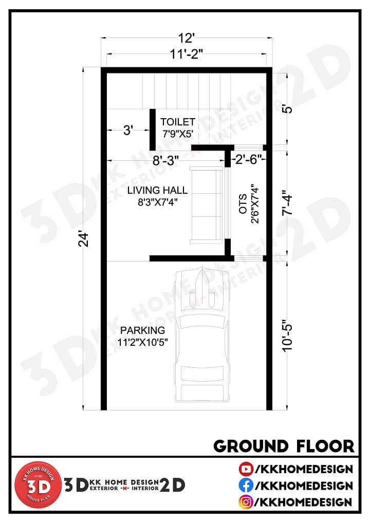 12x24 Feet Small House Plan With Car Parking 288 Sqft 32 Gaj  - 288 Sq Ft Tiny House Floor Plans