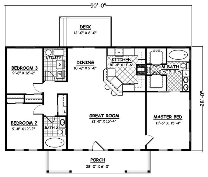 1400 Sq Ft Simple Ranch House Plan Affordable 3 Bed 2 Bath - Ranch House Floor Plans 3 Bedroom