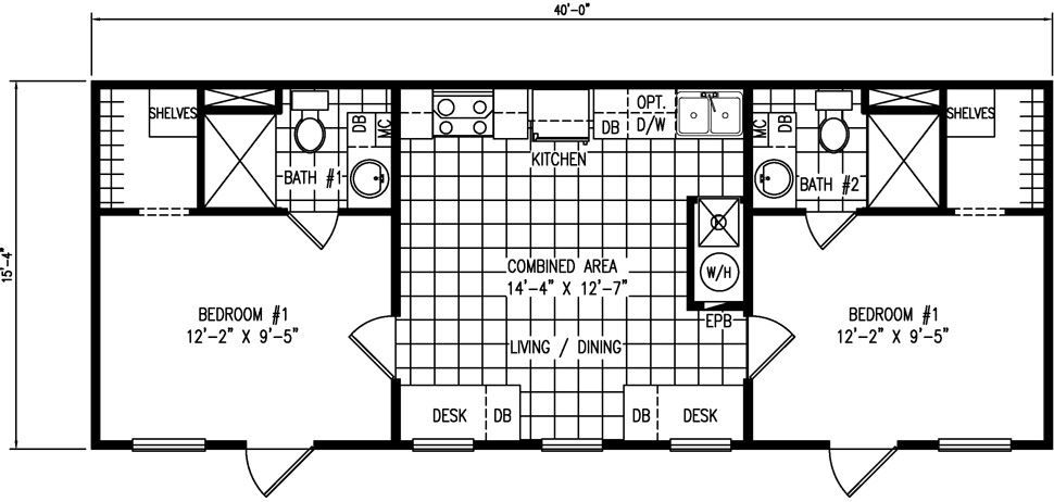 16 X 40 Floor Plans For 2 Br Mobile Home Floor Plans Shed House  - 16X40 Shed House Floor Plans