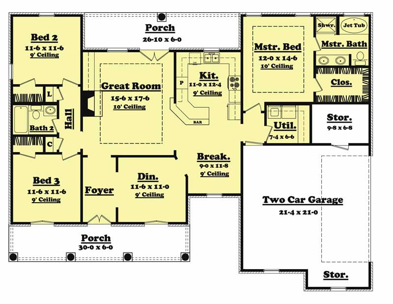 1600 Square Foot European Style House Plan 3 Bed 2 Bath - House Floor Plans 1600 Square Feet