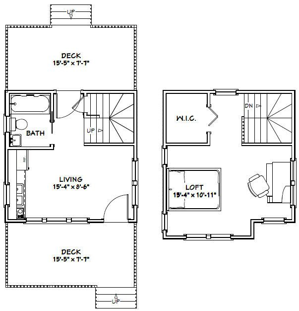 16x16 Tiny House 16X16H19A 493 Sq Ft Excellent Floor Plans  - 16X16 Tiny House Floor Plans