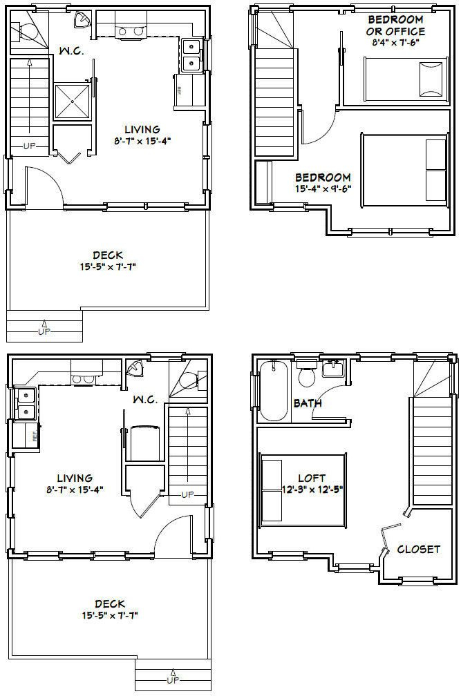 16x16 Tiny Houses PDF Floor Plans 466 Sq By ExcellentFloorPlans Small  - 16X16 Tiny House Floor Plans