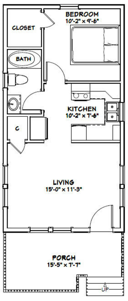 16x30 House 1 bedroom 1 bath 480 Sq Ft PDF Floor Plan Instant Download  - 480 Sq Ft Tiny House Floor Plan