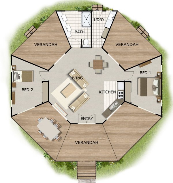 2 Bed Round House Plan 170KR 2 Bedroom Design FREE HOUSE PLAN HERE  - Floor Plan Round House