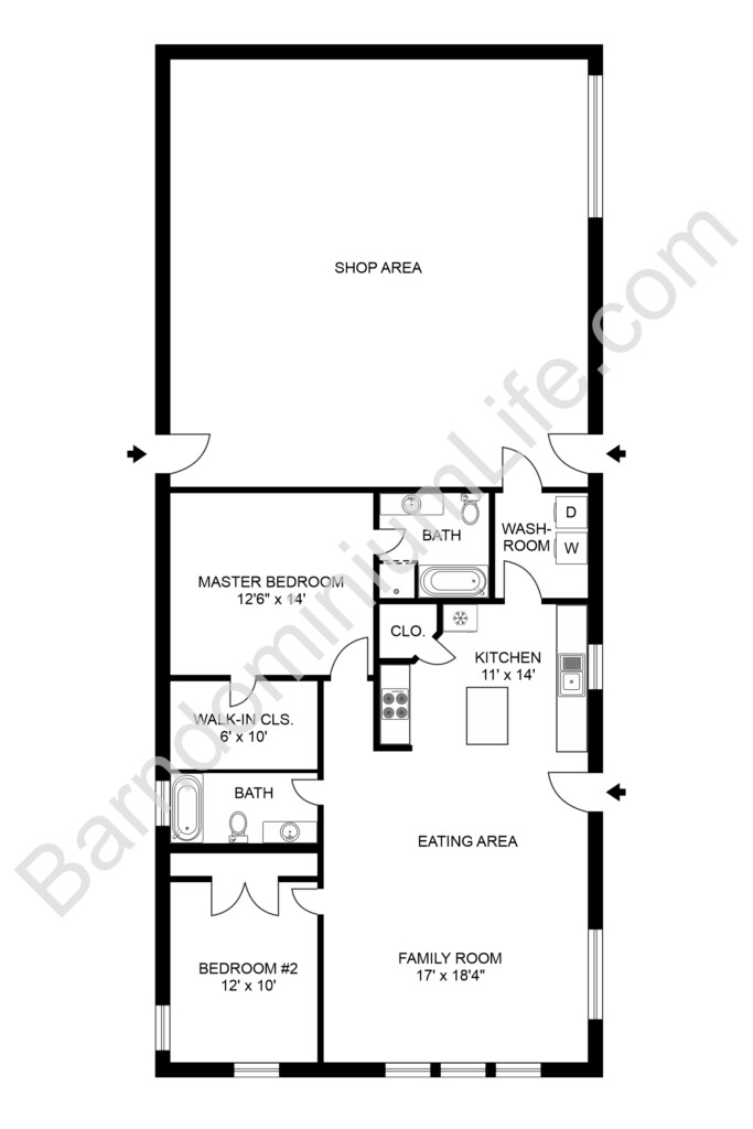 2 Bedroom Barndominium Floor Plans - 2 Bedroom Pole Barn House Floor Plans