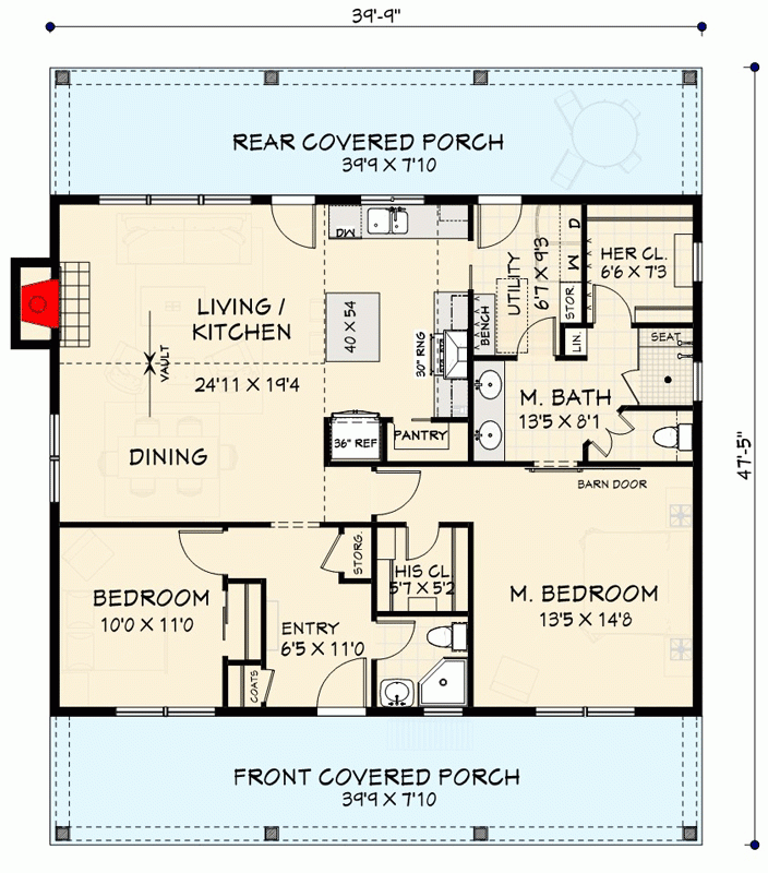 2 Bedroom Country Home Plan Under 1300 Square Feet With Vaulted Open  - Single Floor 2 Bedroom House Plans