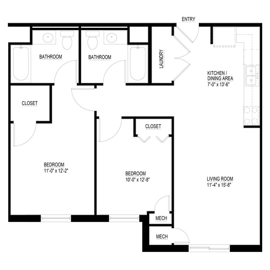 2 Bedroom Floor Plan With Dimensions Viewfloor co - Two Bedroom House Floor Plan