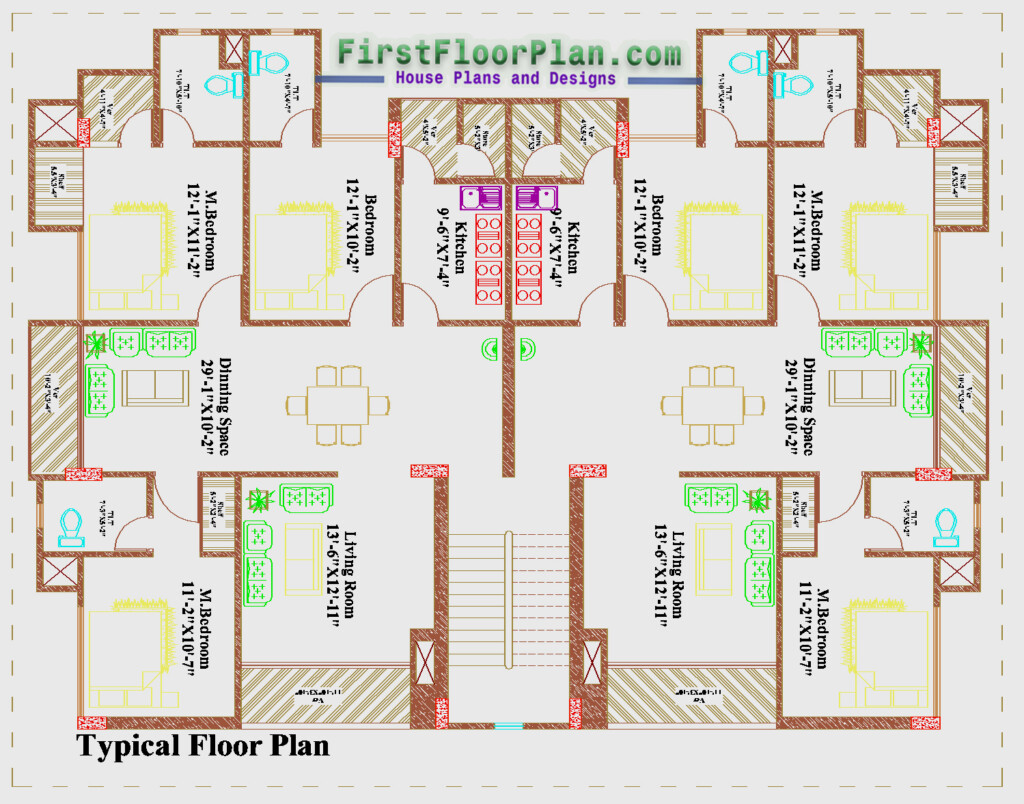 2 Unit Apartment Building Floor Plan Designs With Dimensions 80 X 75  - Apartment House Floor Plans