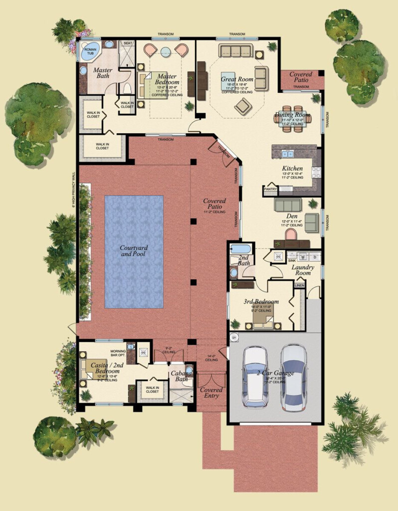 20 House Plans With Middle Courtyard - House With Courtyard In The Middle Floor Plan