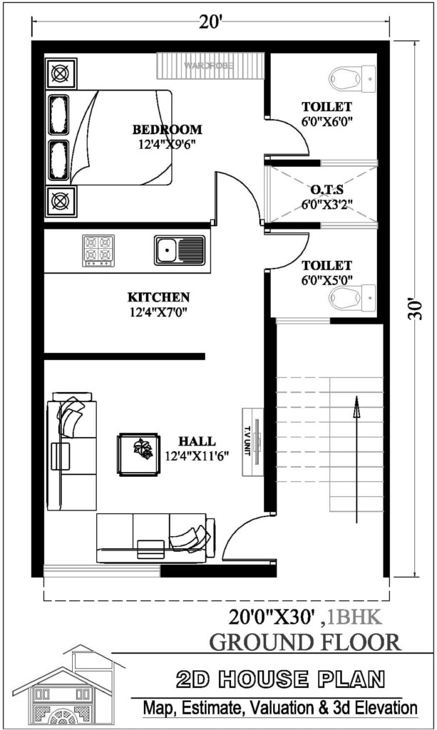 20X30 House Plan Best 600 Sqft 1bhk 2bhk House Plans - Floor Plans For 20X30 House