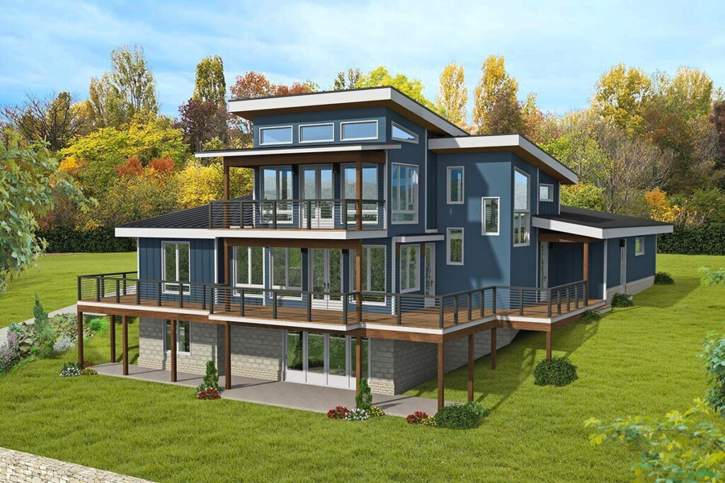 2120 Modern Lake House Plan For A Rear Sloped Lot 680011VR  - Modern Lake House Floor Plans