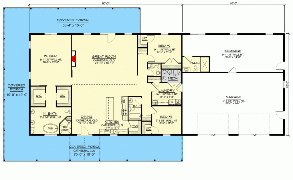 2400 Square Foot One story Barndominium style Home Plan 135177GRA  - 2400 Square Foot House Floor Plans