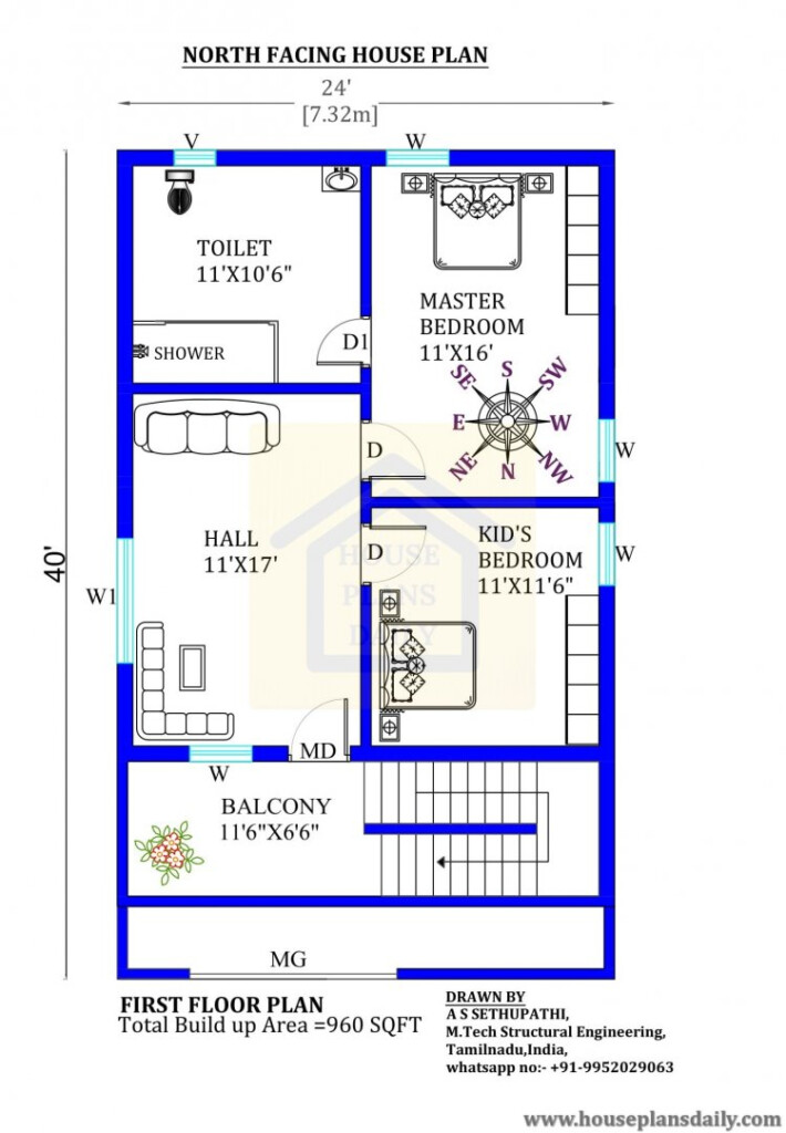 24x40 North Facing Home Plan With Vastu House Designs And Plans PDF  - House Floor Plans 24 X 40