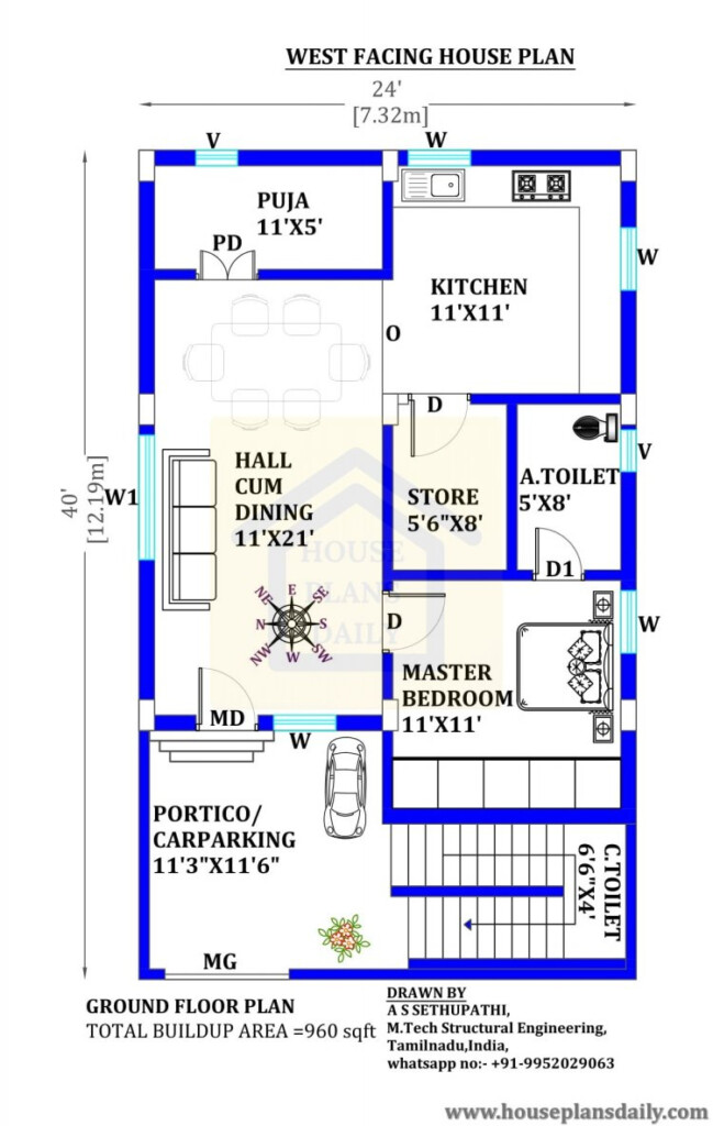 24x40 West Facing Vastu House Plan House Designs And Plans PDF Books - House Floor Plans 24 X 40