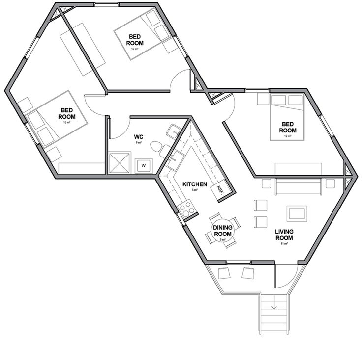 25 Amazing Hexagonal House Plans - Hexagon House Floor Plans