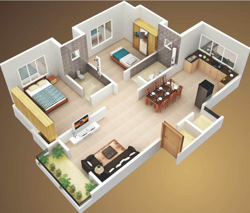 25 Top Ideas Simple House Design Plans 3d 2 Bedrooms - 2 Bedroom House Floor Plans 3D