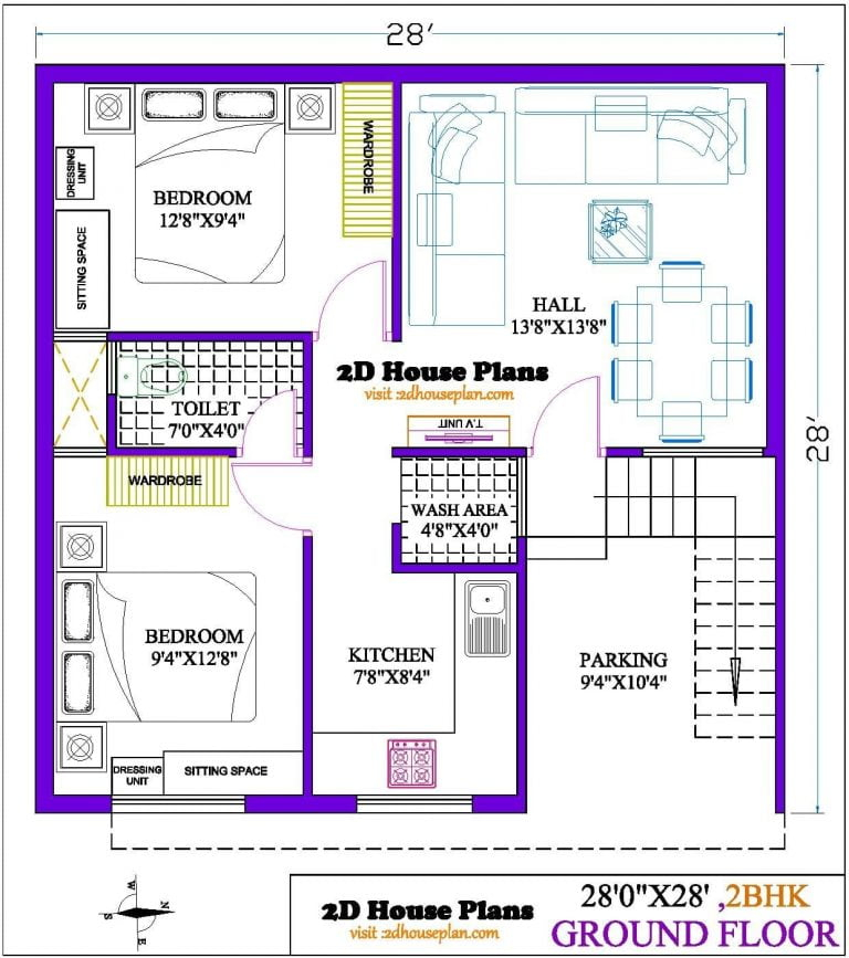 28x28 House Plans Best 28 By 28 House Plan 2bhk 3bhk - 28X28 House Floor Plans