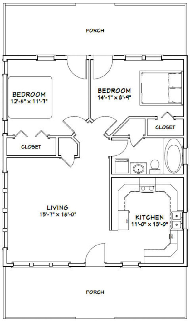 28x32 House 2 bedroom 1 bath 897 Sq Ft PDF Floor Plan Instant Download  - 28X32 House Floor Plan