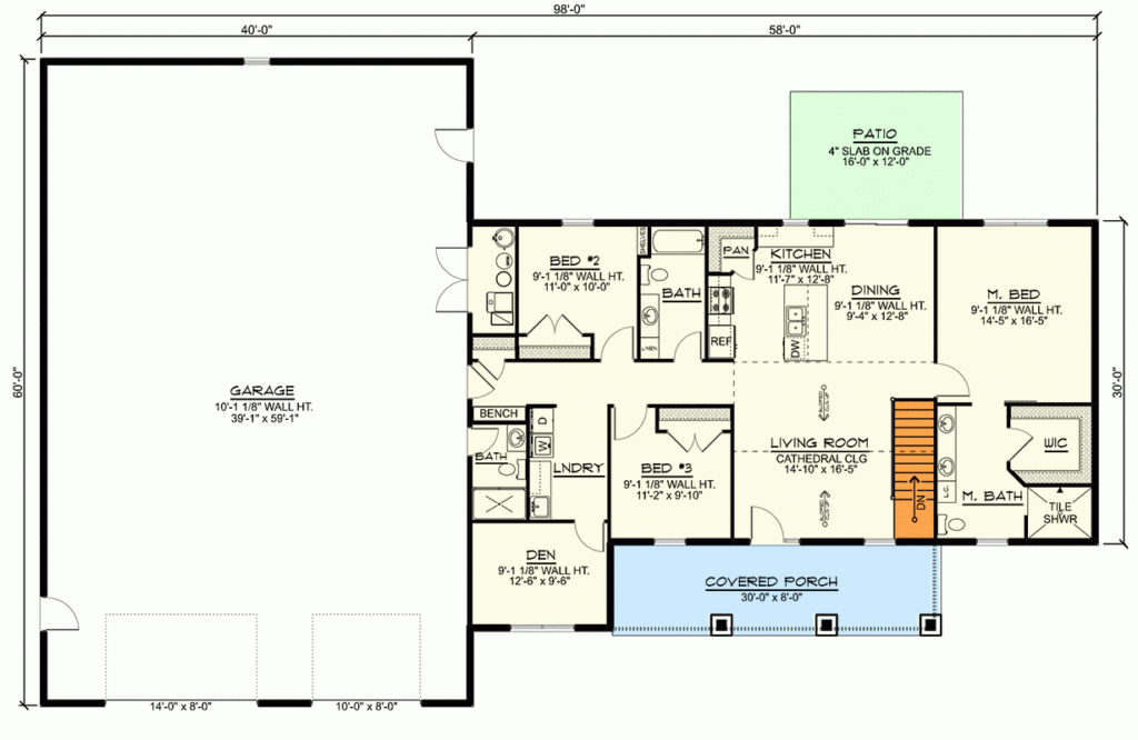 3 Bed Shop House With 2400 Square Foot Garage 135180GRA  - Shop House Floor Plans And Prices