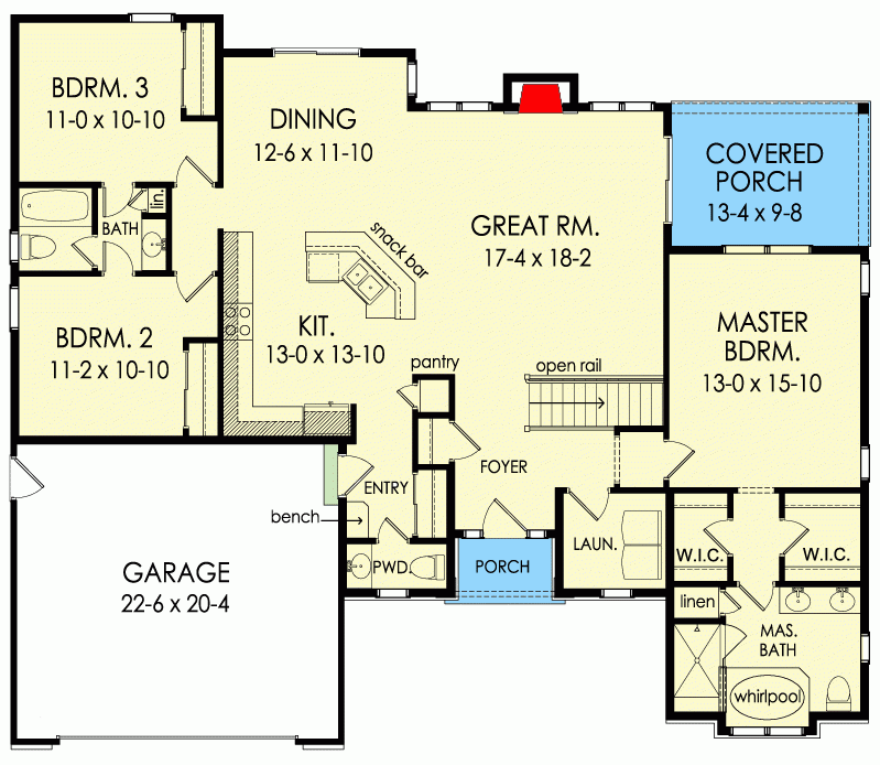 3 Bedroom One Story Open Concept Home Plan Architectural Designs  - 1 Story Open Floor House Plans