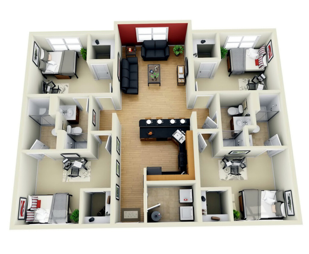 30 Modern 3D Floor Plans Help You To Make Your Dream Home Engineering  - 3D Floor Plan For 4 Bedroom House