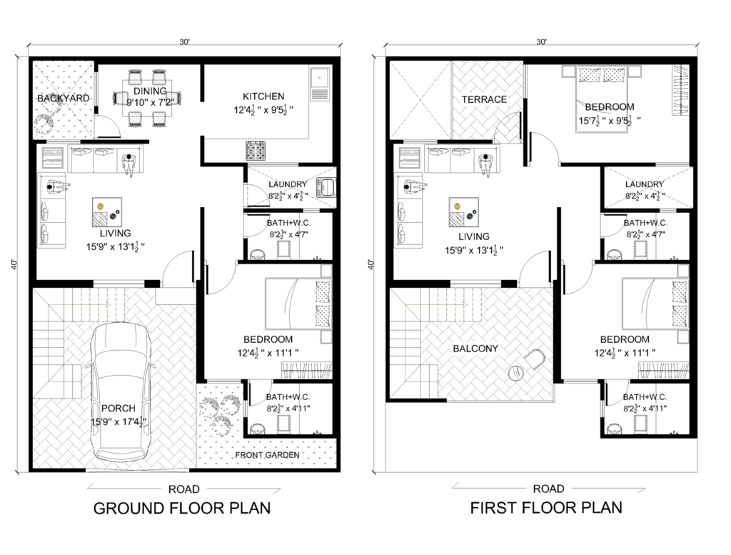 30 X 40 Duplex House Plan 3 BHK Architego - Free Floor Plans For Duplex Houses