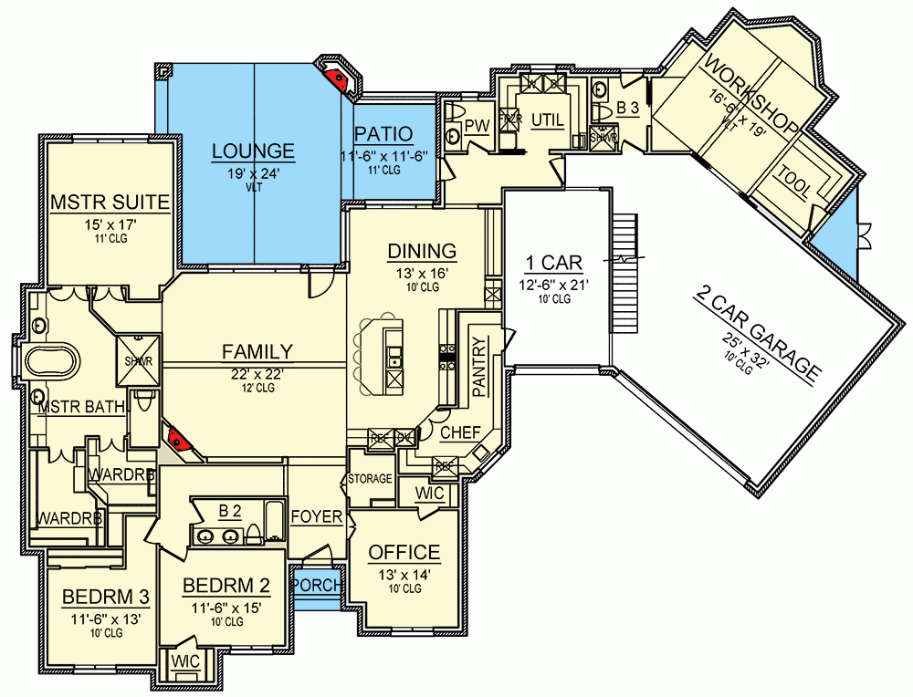 3000 Square Foot Mid Century Modern House Plan With Outdoor Lounge  - 3000 Square Foot House Floor Plan