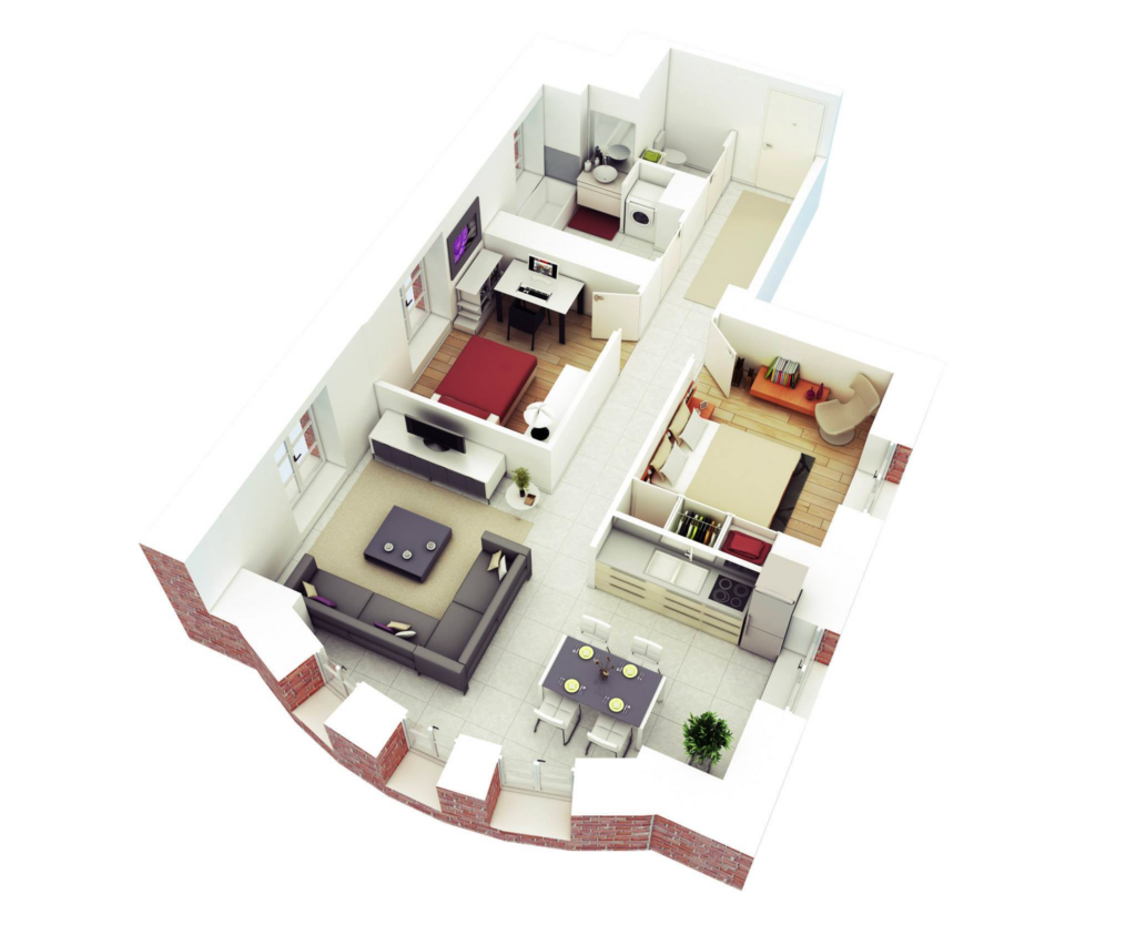 36 Modern Low Budget 2 Bedroom House Floor Plan Design 3D Popular New  - Low Cost 2 Bedroom House Floor Plan Design 3D