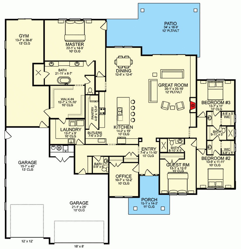 4 Bed Modern Farmhouse Plan With Home Office And Gym 580035DFT  - House Floor Plan With Gym