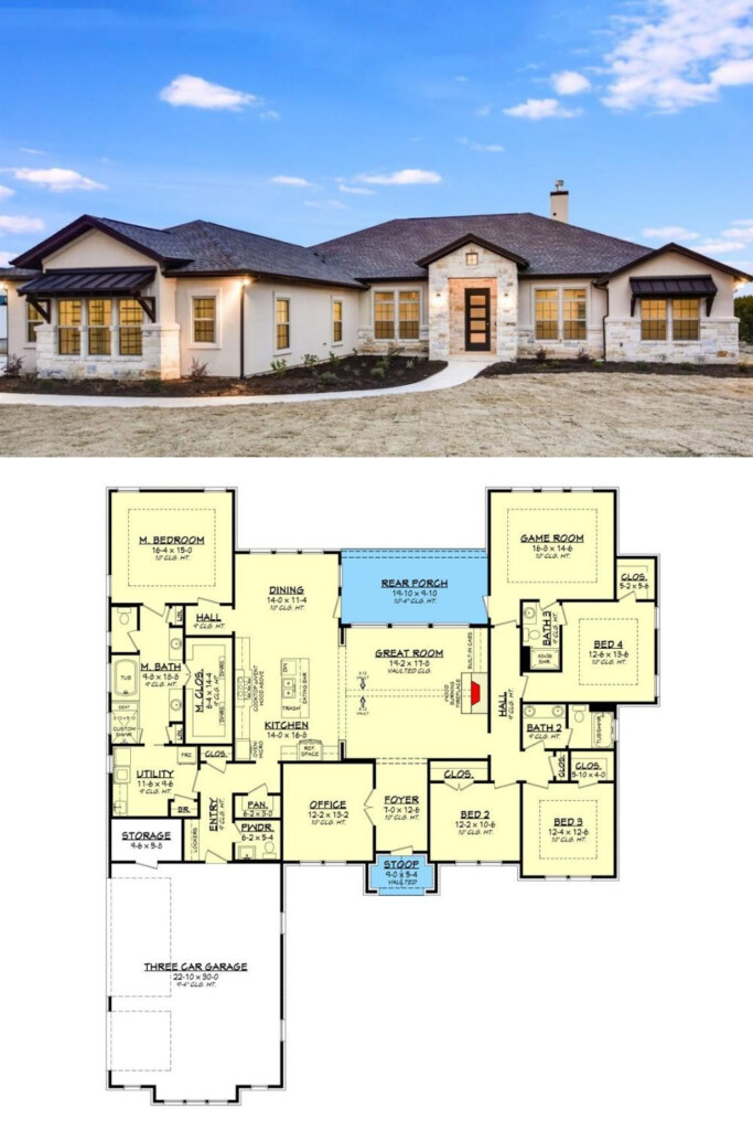 4 Bedroom Single Story Texas Style Ranch Home With Three Car Garage  - Floor Plans For A 4 Bedroom Ranch House