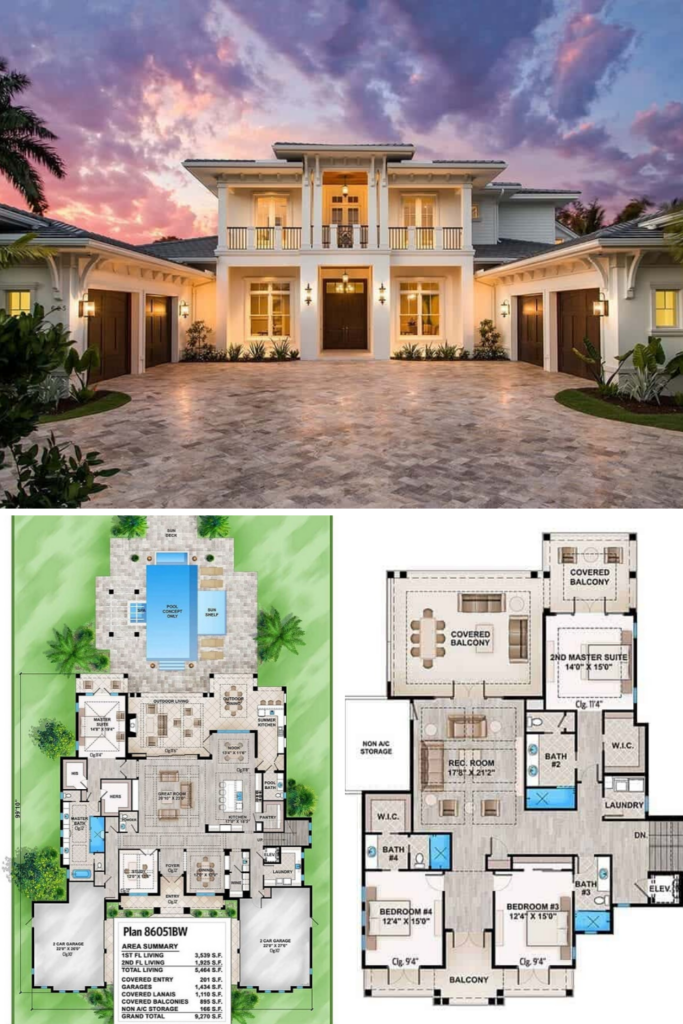 4 Bedroom Tropical Style Two Story Home Floor Plan Beach House  - Floor Plans For Houses In Florida