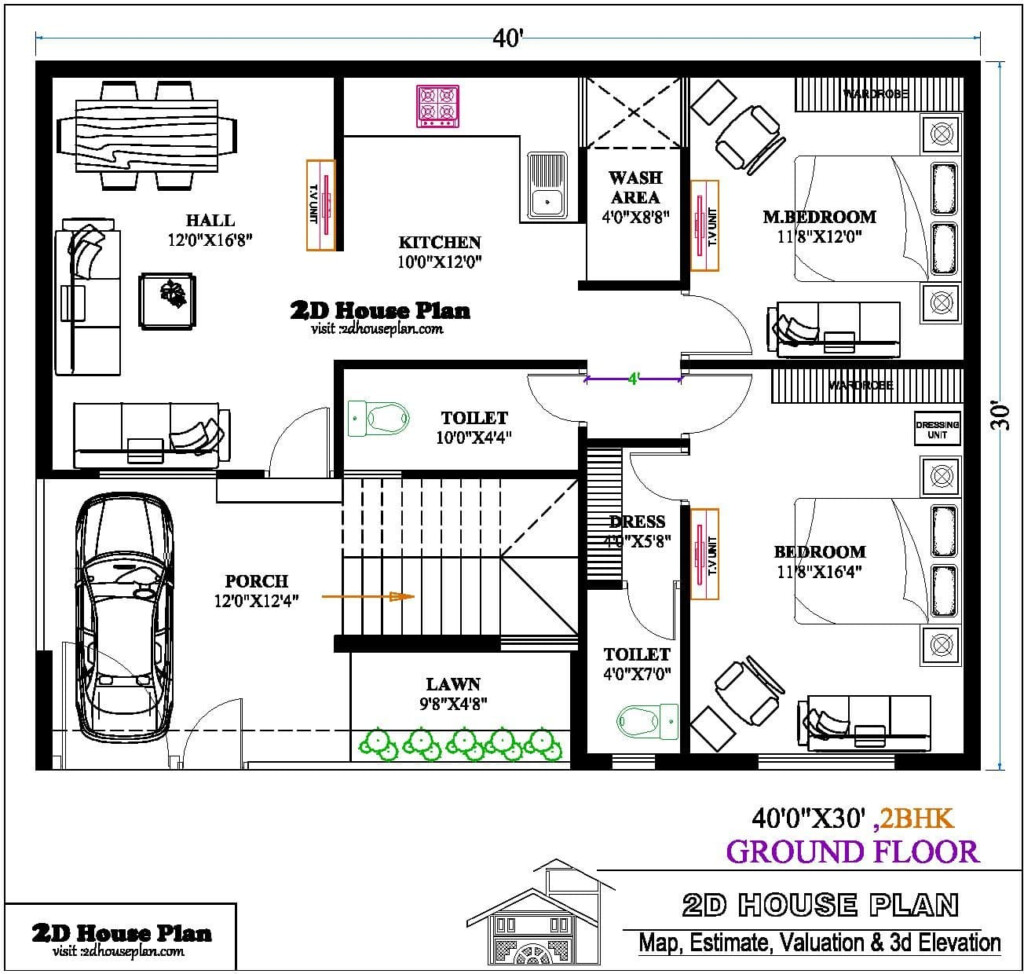 40 30 House Plan Best 40 Feet By 30 Feet House Plans 2bhk - Floor Plans For 30 X 40 House