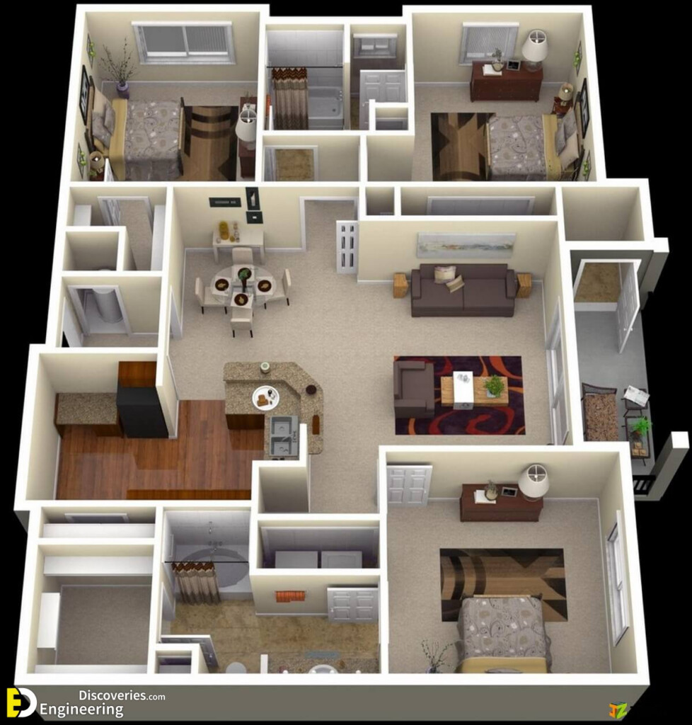 40 Amazing 3 Bedroom 3D Floor Plans Engineering Discoveries - Small House Floor Plans 3 Bedroom