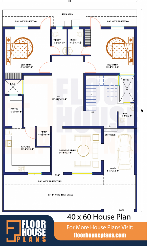 40 X 60 House Plan East Facing With Garden - 40 X 60 House Floor Plans