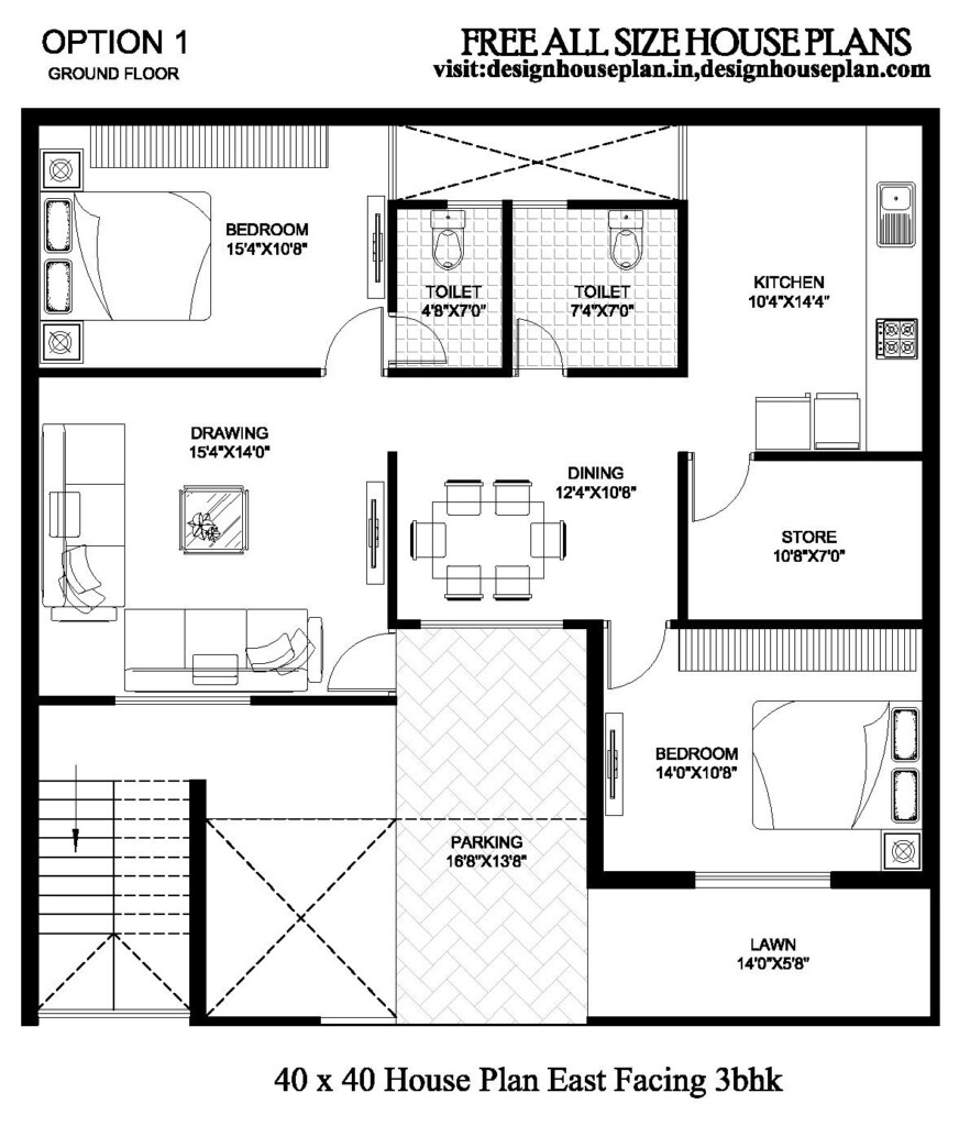 40x40 House Plan East Facing 3bhk 40x40 House Plan - 40X40 3 Bedroom House Floor Plans