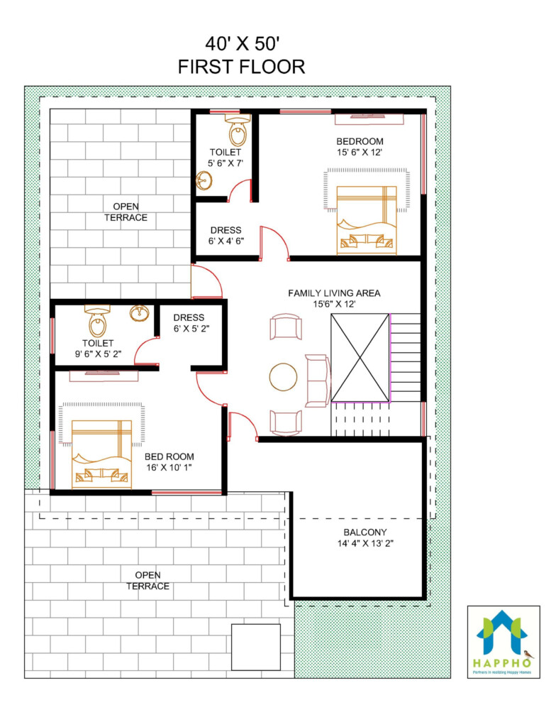 40X50 Duplex House Plan Design 4BHK Plan 053 Happho - 40X50 Shop House Floor Plans