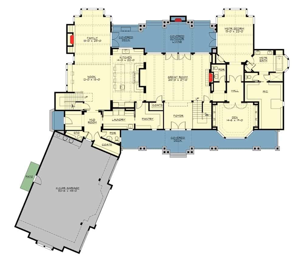 5 Bedroom 2 Story Grand Craftsman Manor Floor Plan  - 5 Bedroom Two Story House Floor Plans