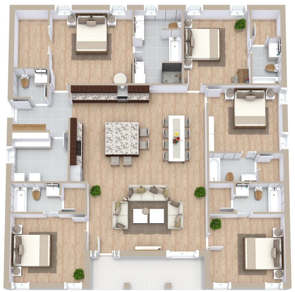 5 Bedroom Apartment Plan Examples - Five Bedroom House Floor Plan