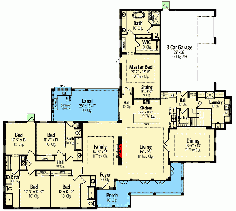 5 Bedroom Single Story Home Plan With 3 Car Garage 82240KA  - Single Floor 5 Bedroom House Plans