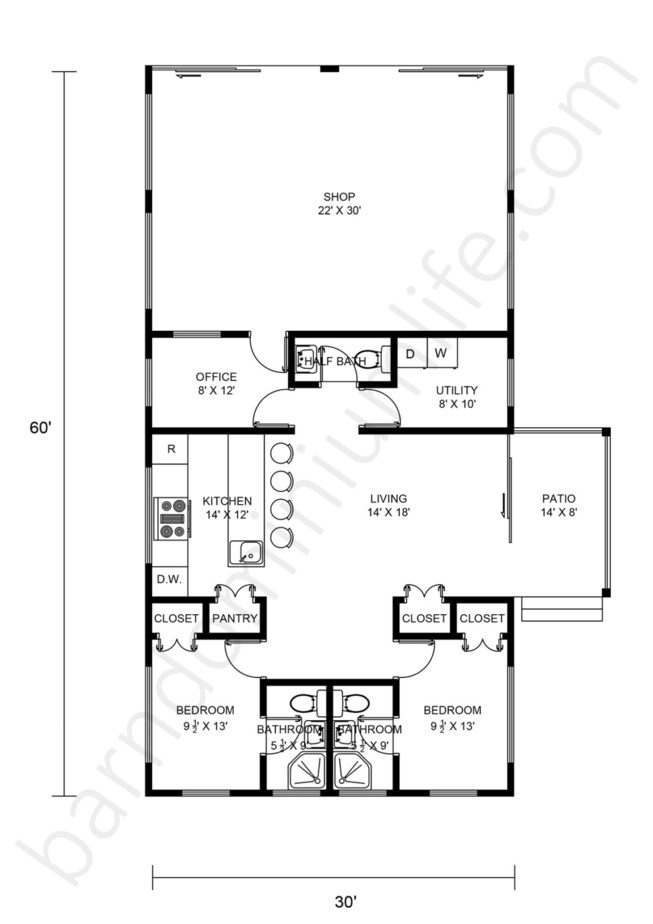 8 Impressive 30x60 Barndominium With Shop Floor Plans That Maximize Space - Half Shop Half House Floor Plans