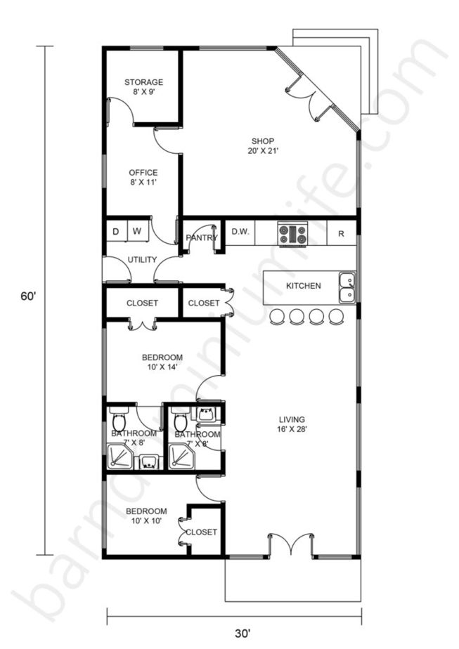 8 Impressive 30x60 Barndominium With Shop Floor Plans That Maximize Space - Barndominium Shop House Floor Plans