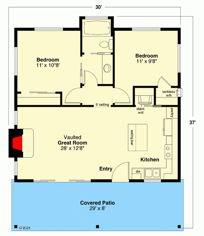 800 Square Foot Contemporary 2 Bed Cottage 72287DA Architectural  - Guest House Floor Plans 800 Sq Ft