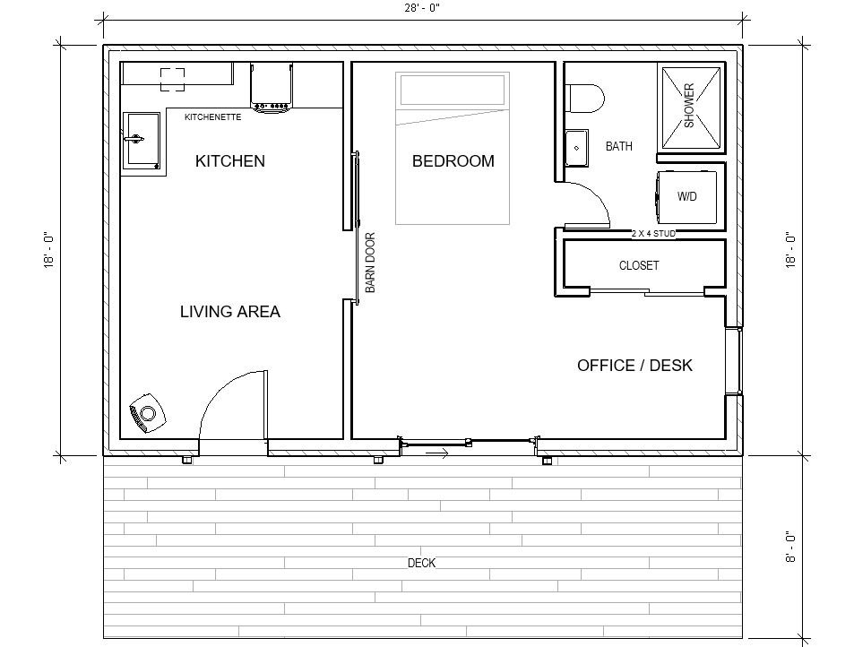 Affordable Tiny House 18 X 28 Adu in law Cabin Guest Small Home  - Floor Plan Tiny Houses Australia