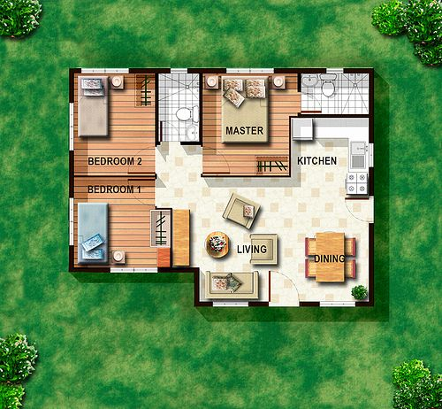 An Aerial View Of A House With The Floor Plan - 55 Square Meter House Floor Plan