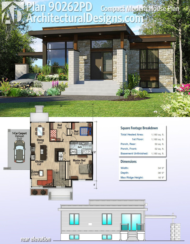 Architectural Designs Compact Modern House Plan 90262PD Gives You 2  - Compact House Floor Plans