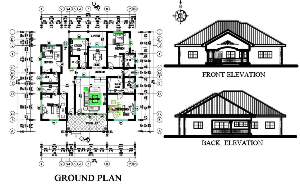 Architecture House Plan And Elevation Complete Drawing Cadbull - Floor Plan And Elevation Of A House