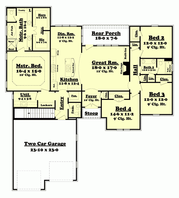 Attractive 4 Bedroom Split Bedroom House Plan 11774HZ Architectural  - House With Split Floor Plan