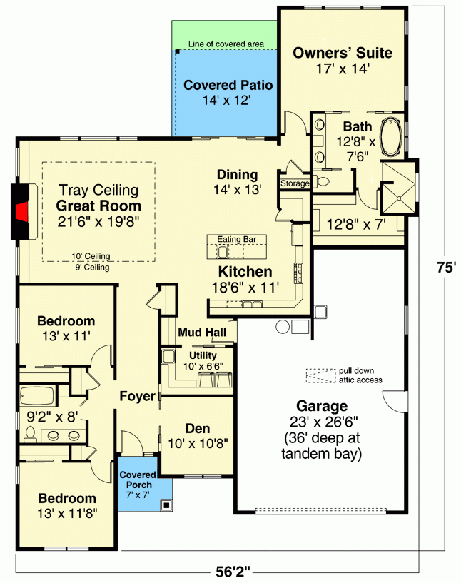 Contemporary Ranch Home Plan With Mudroom Off Garage 720000DA  - House Floor Plans With Mudroom